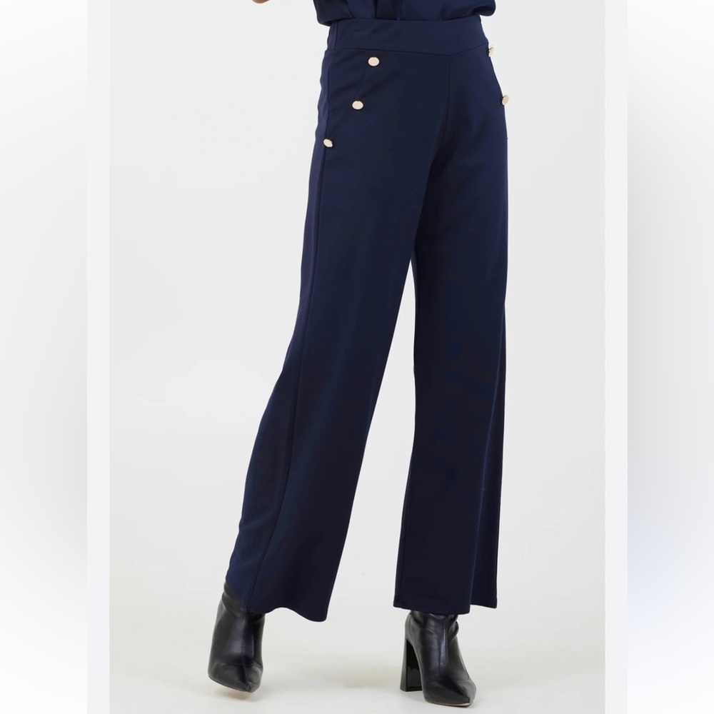 Navy wide leg knit pants by See and be seen NWT